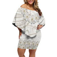 Tokelau Gardenia Thunbergia Off Shoulder Short Dress Polynesian Art Vibe LT9 Women White - Polynesian Pride