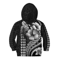 Hawaiian Sea Turtle Kid Hoodie Black Hibiscus Flowers and Kakau Pattern