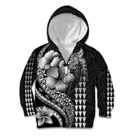 Hawaiian Sea Turtle Kid Hoodie Black Hibiscus Flowers and Kakau Pattern