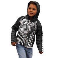 Hawaiian Sea Turtle Kid Hoodie Black Hibiscus Flowers and Kakau Pattern