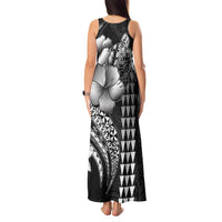 Hawaiian Sea Turtle Tank Maxi Dress Black Hibiscus Flowers and Kakau Pattern