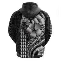 Hawaiian Sea Turtle Zip Hoodie Black Hibiscus Flowers and Kakau Pattern