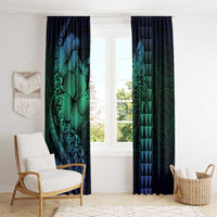 Hawaiian Sea Turtle Window Curtain Blue Hibiscus Flowers and Kakau Pattern