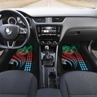 Hawaiian Sea Turtle Car Mats Green Hibiscus Flowers and Kakau Pattern