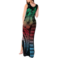 Hawaiian Sea Turtle Tank Maxi Dress Green Hibiscus Flowers and Kakau Pattern
