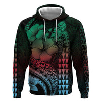Hawaiian Sea Turtle Zip Hoodie Green Hibiscus Flowers and Kakau Pattern