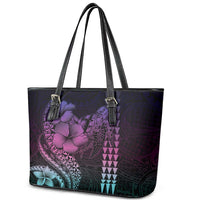 Hawaiian Sea Turtle Leather Tote Bag Pink Hibiscus Flowers and Kakau Pattern