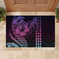 Hawaiian Sea Turtle Rubber Doormat Pink Hibiscus Flowers and Kakau Pattern