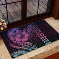 Hawaiian Sea Turtle Rubber Doormat Pink Hibiscus Flowers and Kakau Pattern
