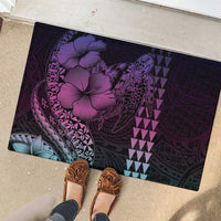 Hawaiian Sea Turtle Rubber Doormat Pink Hibiscus Flowers and Kakau Pattern