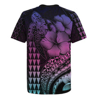 Hawaiian Sea Turtle Rugby Jersey Pink Hibiscus Flowers and Kakau Pattern