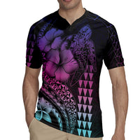 Hawaiian Sea Turtle Rugby Jersey Pink Hibiscus Flowers and Kakau Pattern