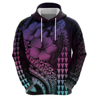 Hawaiian Sea Turtle Zip Hoodie Pink Hibiscus Flowers and Kakau Pattern