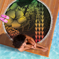 Hawaiian Sea Turtle Beach Blanket Reggae Hibiscus Flowers and Kakau Pattern