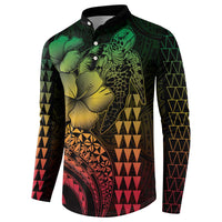 Hawaiian Sea Turtle Button Sweatshirt Reggae Hibiscus Flowers and Kakau Pattern