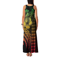 Hawaiian Sea Turtle Family Matching Tank Maxi Dress and Hawaiian Shirt Reggae Hibiscus Flowers and Kakau Pattern