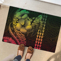 Hawaiian Sea Turtle Rubber Doormat Reggae Hibiscus Flowers and Kakau Pattern