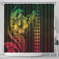 Hawaiian Sea Turtle Shower Curtain Reggae Hibiscus Flowers and Kakau Pattern