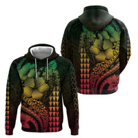 Hawaiian Sea Turtle Zip Hoodie Reggae Hibiscus Flowers and Kakau Pattern