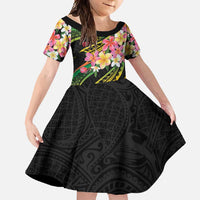 Kiribati Red Jasmine Mango Family Matching Off Shoulder Maxi Dress and Hawaiian Shirt Reggae Polynesian Art Vibe LT9 Daughter's Dress Reggae - Polynesian Pride