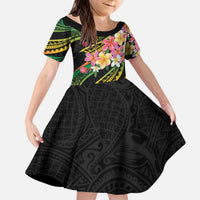 Kiribati Red Jasmine Mango Kid Short Sleeve Dress Reggae Polynesian Art Vibe LT9 KID Reggae - Polynesian Pride