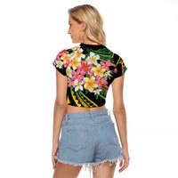 Kiribati Red Jasmine Mango Raglan Cropped T Shirt Reggae Polynesian Art Vibe LT9 - Polynesian Pride