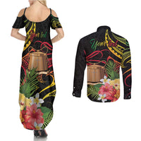 Personalised Tokelau Tropical Flowers Couples Matching Summer Maxi Dress and Long Sleeve Button Shirt Reggae Polynesian Art Vibe LT9 - Polynesian Pride