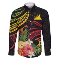 Personalised Tokelau Tropical Flowers Family Matching Off Shoulder Short Dress and Hawaiian Shirt Reggae Polynesian Art Vibe LT9 Dad's Shirt - Long Sleeve Reggae - Polynesian Pride
