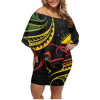 Personalised Tokelau Tropical Flowers Family Matching Off Shoulder Short Dress and Hawaiian Shirt Reggae Polynesian Art Vibe LT9 Mom's Dress Reggae - Polynesian Pride