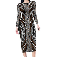 Brown Tongan Polynesian Tribal Family Matching Long Sleeve Bodycon Dress and Hawaiian Shirt - Polynesian Pride