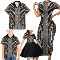 Brown Tongan Polynesian Tribal Family Matching Short Sleeve Bodycon Dress and Hawaiian Shirt - Polynesian Pride
