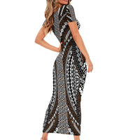 Brown Tongan Polynesian Tribal Family Matching Short Sleeve Bodycon Dress and Hawaiian Shirt - Polynesian Pride