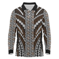 Brown Tongan Polynesian Tribal Long Sleeve Polo Shirt - Polynesian Pride