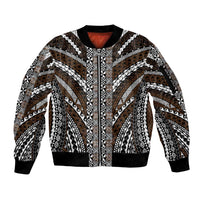 Brown Tongan Polynesian Tribal Sleeve Zip Bomber Jacket - Polynesian Pride