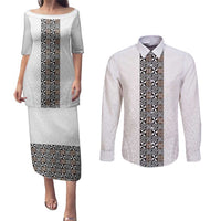 Light Gray Tongan Polynesian Tribal Couples Matching Puletasi and Long Sleeve Button Shirt - Polynesian Pride