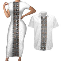 Light Gray Tongan Polynesian Tribal Couples Matching Short Sleeve Bodycon Dress and Hawaiian Shirt - Polynesian Pride