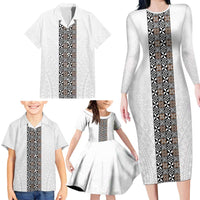 Light Gray Tongan Polynesian Tribal Family Matching Long Sleeve Bodycon Dress and Hawaiian Shirt - Polynesian Pride