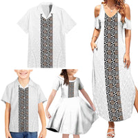 Light Gray Tongan Polynesian Tribal Family Matching Summer Maxi Dress and Hawaiian Shirt - Polynesian Pride