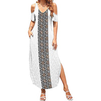 Light Gray Tongan Polynesian Tribal Family Matching Summer Maxi Dress and Hawaiian Shirt - Polynesian Pride