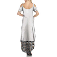 Light Gray Tongan Polynesian Tribal Family Matching Summer Maxi Dress and Hawaiian Shirt - Polynesian Pride