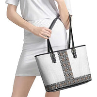 Light Gray Tongan Polynesian Tribal Leather Tote Bag - Polynesian Pride