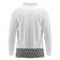 Light Gray Tongan Polynesian Tribal Long Sleeve Polo Shirt - Polynesian Pride