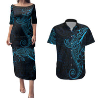 Black Blue Polynesian Tribal Couples Matching Puletasi and Hawaiian Shirt - Polynesian Pride