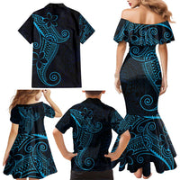 Black Blue Polynesian Tribal Family Matching Mermaid Dress and Hawaiian Shirt LT9 - Polynesian Pride