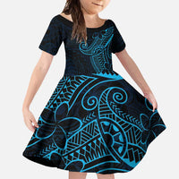 Black Blue Polynesian Tribal Family Matching Off Shoulder Maxi Dress and Hawaiian Shirt - Polynesian Pride