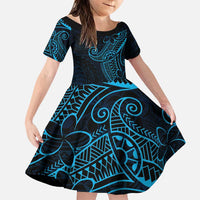 Black Blue Polynesian Tribal Family Matching Puletasi and Hawaiian Shirt LT9 Daughter's Dress Blue - Polynesian Pride