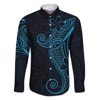 Black Blue Polynesian Tribal Family Matching Puletasi and Hawaiian Shirt LT9 Dad's Shirt - Long Sleeve Blue - Polynesian Pride