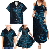 Black Blue Polynesian Tribal Family Matching Summer Maxi Dress and Hawaiian Shirt LT9 - Polynesian Pride