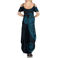 Black Blue Polynesian Tribal Family Matching Summer Maxi Dress and Hawaiian Shirt LT9 - Polynesian Pride