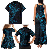 Black Blue Polynesian Tribal Family Matching Tank Maxi Dress and Hawaiian Shirt LT9 - Polynesian Pride